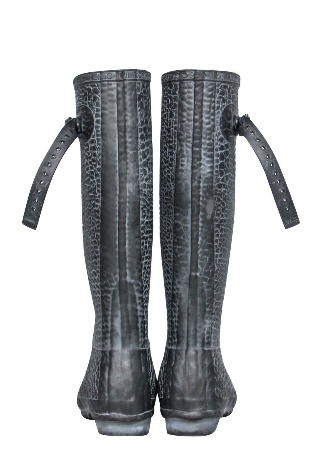 Hunter x Jimmy Choo Grey Alligator Embossed Rain Boots w Leopard Pr Current Boutique