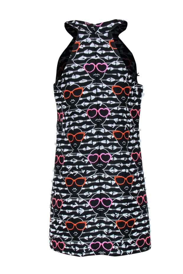 Current Boutique-Hutch - Black & White Striped & Sunglasses Woman Print Shift Dress Sz M