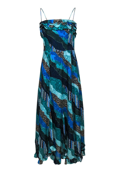 Current Boutique-Hutch - Green & Multicolor Patchwork Print Textured Ruffled Maxi Dress Sz 12