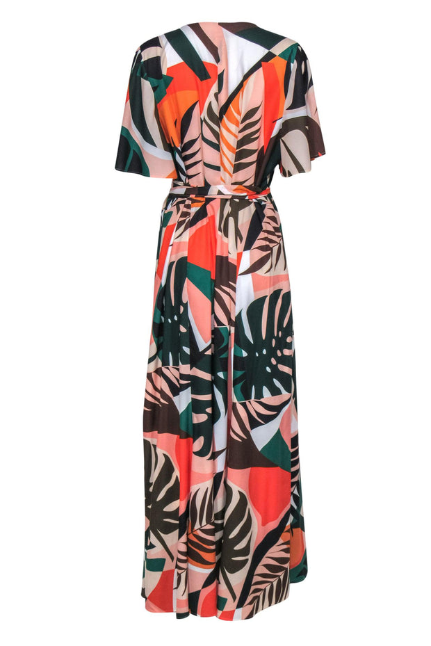 Current Boutique-Hutch - Multicolor Leaf Print Short Sleeve Wrap Maxi Dress Sz 1X