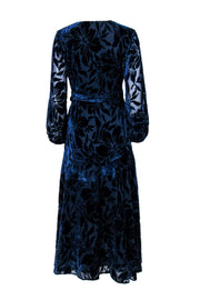 Current Boutique-Hutch - Navy Velvet Floral Embossed Long Sleeve Wrap Maxi Dress Sz SP