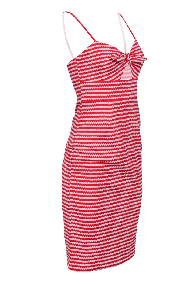Current Boutique-Hutch - Red & White Striped Textured Sleeveless Midi Dress w/ Keyhole Sz XS