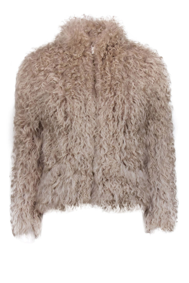 Current Boutique-IRO - Beige Lamb Hair Fuzzy Zipper Front Jacket Sz 14