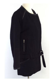 Current Boutique-IRO - Black Cotton, Wool & Leather Zip Jacket Sz 6