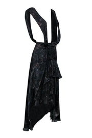 Current Boutique-IRO - Black Floral Print Ruffle Midi Skirt w/ Suspenders Sz 4