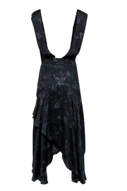 Current Boutique-IRO - Black Floral Print Ruffle Midi Skirt w/ Suspenders Sz 4