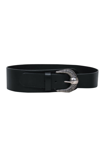 Current Boutique-IRO - Black Leather Belt w/ Silver Buckle Sz 80