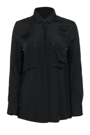 Current Boutique-IRO - Black Oversized Button-Up Blouse w/ Studs Sz 8