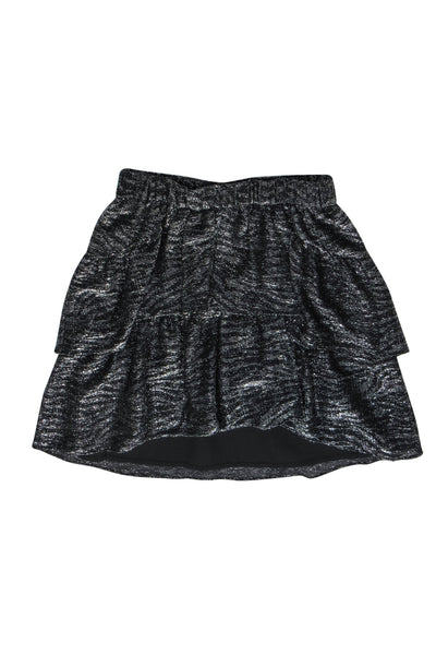 Current Boutique-IRO - Black & Silver Ruffled Flounce Miniskirt Sz 4