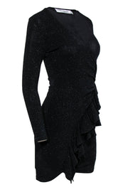Current Boutique-IRO - Black Sparkly Long Sleeve Ruffled Bodycon Dress Sz 4