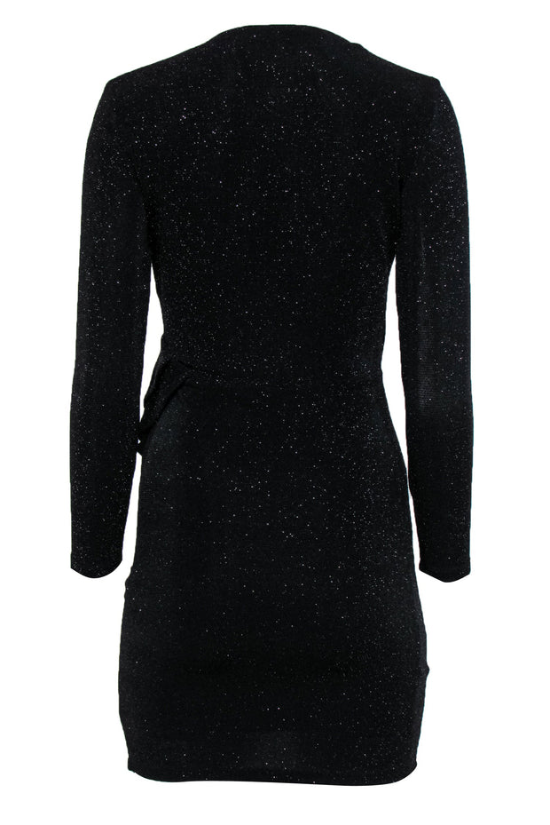 Current Boutique-IRO - Black Sparkly Long Sleeve Ruffled Bodycon Dress Sz 4
