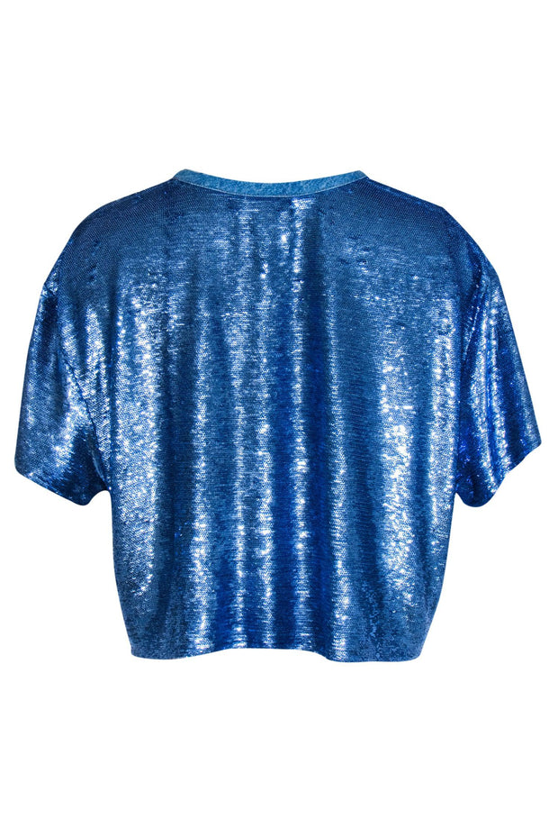 Current Boutique-IRO - Blue Sequin Short Sleeve Crop Top Sz 6