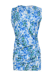 Current Boutique-IRO - Blue, White & Green Abstract Print Ruched Shift Dress w/ Shoulder Cutouts Sz 4