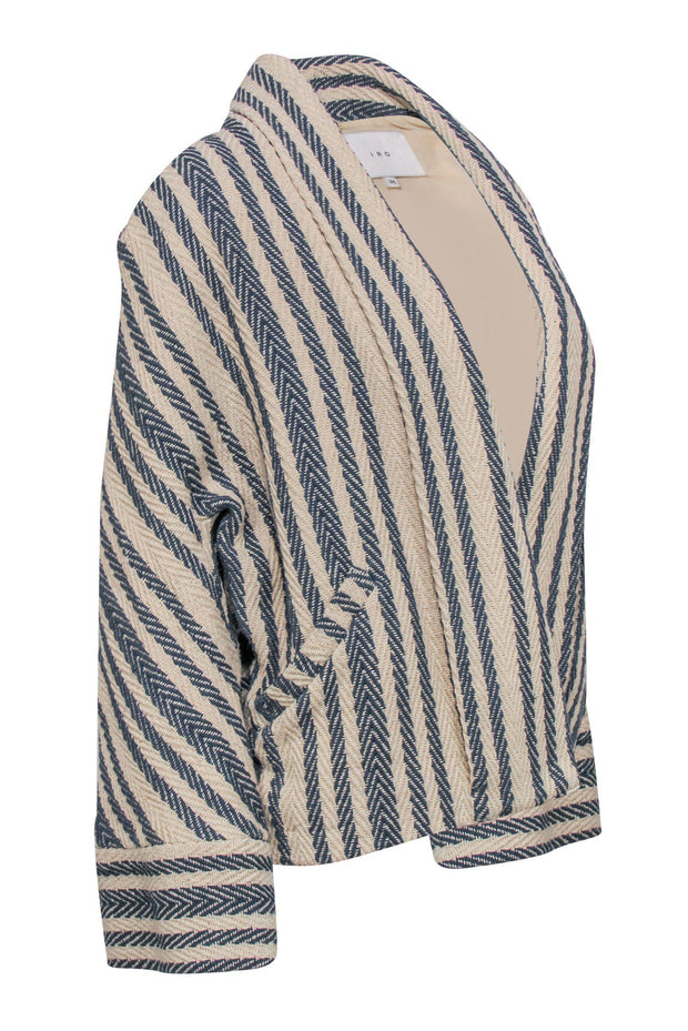 Current Boutique-IRO - Cream & Navy Cotton Striped Open Jacket Sz XS