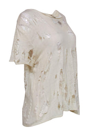 Current Boutique-IRO - Cream Short Sleeve Distressed Linen Tee Sz S