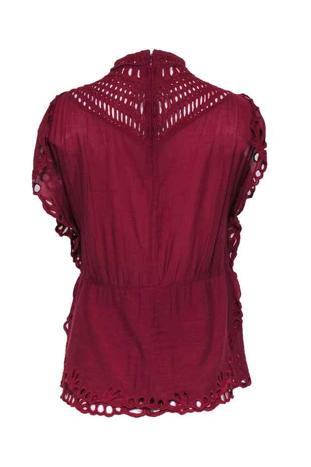 Current Boutique-IRO - Dark Cherry Embroidered High Neck Blouse Sz 4