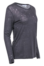 Current Boutique-IRO - Dark Grey Distressed Long Sleeve Linen Top Sz XS