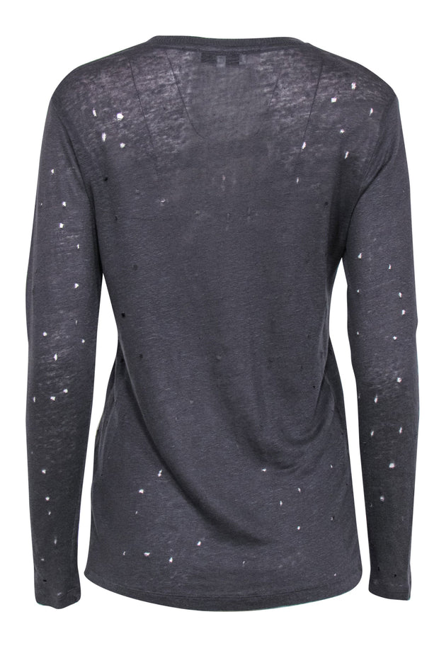Current Boutique-IRO - Dark Grey Distressed Long Sleeve Linen Top Sz XS