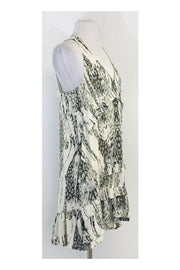 Current Boutique-IRO - Green & Cream Abstract Print Silk Sleeveless Dress Sz 10
