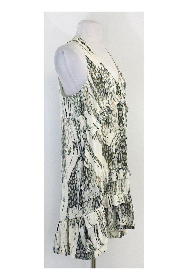 Current Boutique-IRO - Green & Cream Abstract Print Silk Sleeveless Dress Sz 10