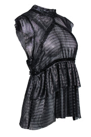 Current Boutique-IRO - Gunmetal Metallic Pleated Peplum Mock Neck Top Sz 6