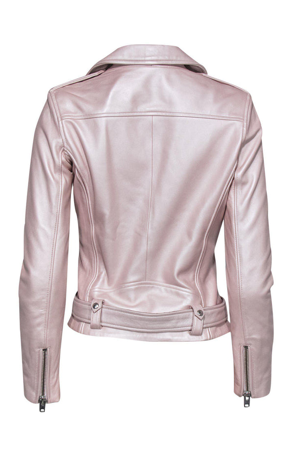 Current Boutique-IRO - Metallic Baby Pink Leather Moto Jacket Sz 6