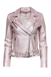 Current Boutique-IRO - Metallic Baby Pink Leather Moto Jacket Sz 6