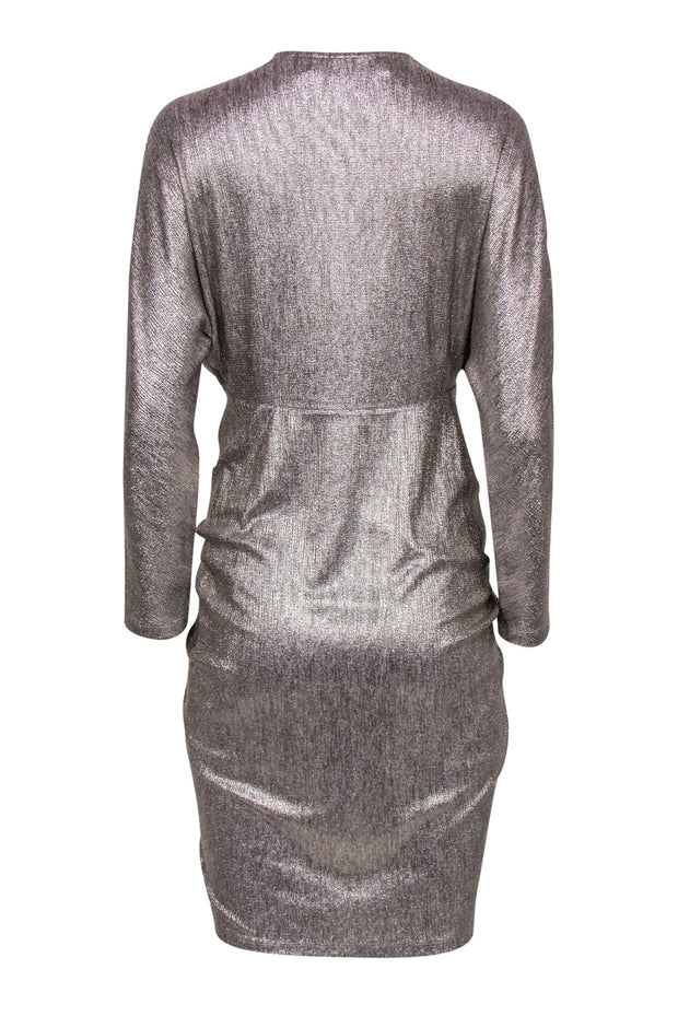 Current Boutique-IRO - Metallic Silver Ruched Deep V-neck Dress Sz 8