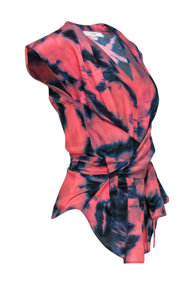 Current Boutique-IRO - Red & Blue Tie-Dye Silk Wrap Top Sz 4