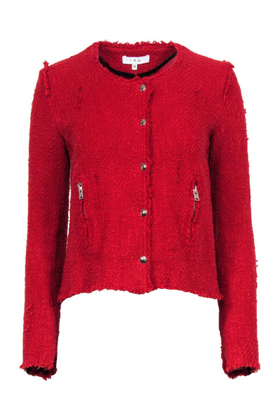 Current Boutique-IRO - Red Distressed Tweed Zip-Up Jacket Sz 6