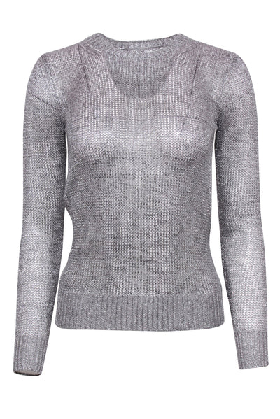 Current Boutique-IRO - Silver Metallic Open Knit Sweater Sz XXS