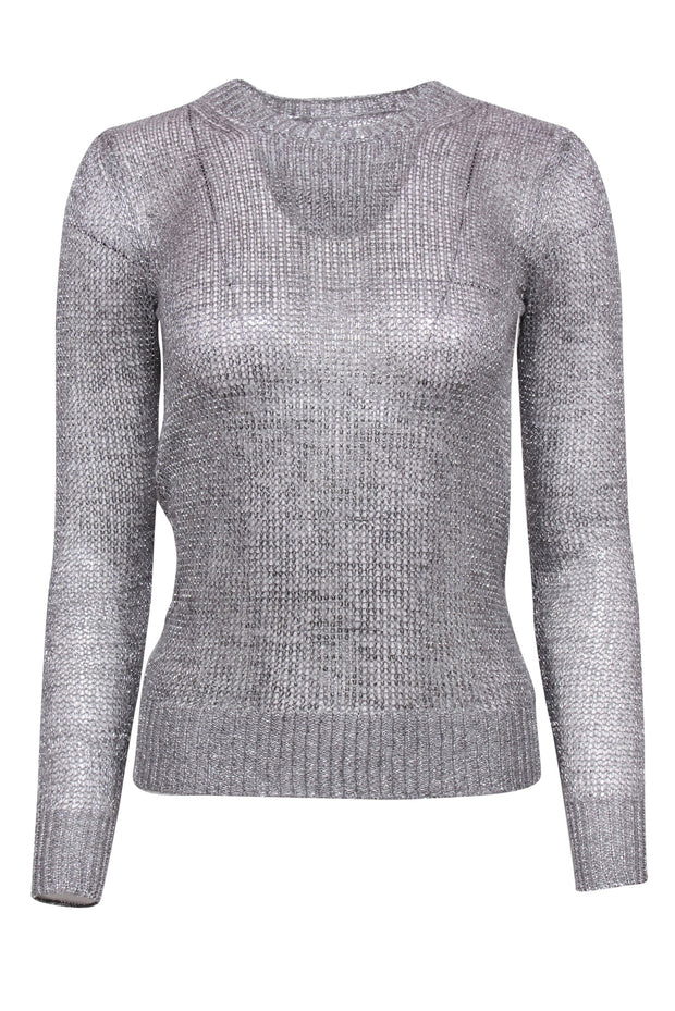 Current Boutique-IRO - Silver Metallic Open Knit Sweater Sz XXS