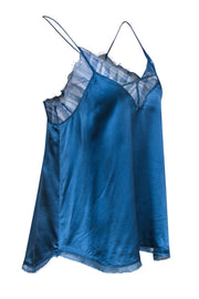 Current Boutique-IRO - Steel Blue Racerback Silk Camisole w/ Lace Trim Sz 4
