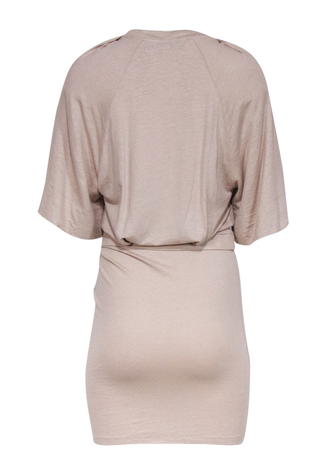 Current Boutique-IRO - Tan Short Sleeve Drop-Waist T-Shirt Dress w/ Ruching Sz S
