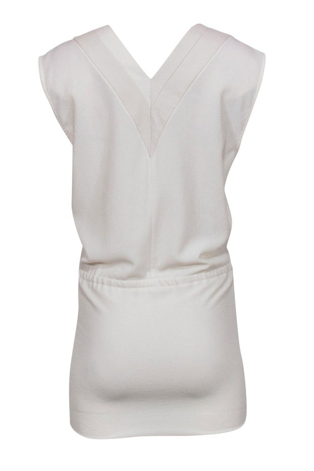 Current Boutique-IRO - White Sleeveless Drop Waist Dress w/ Leather Trim Sz 6
