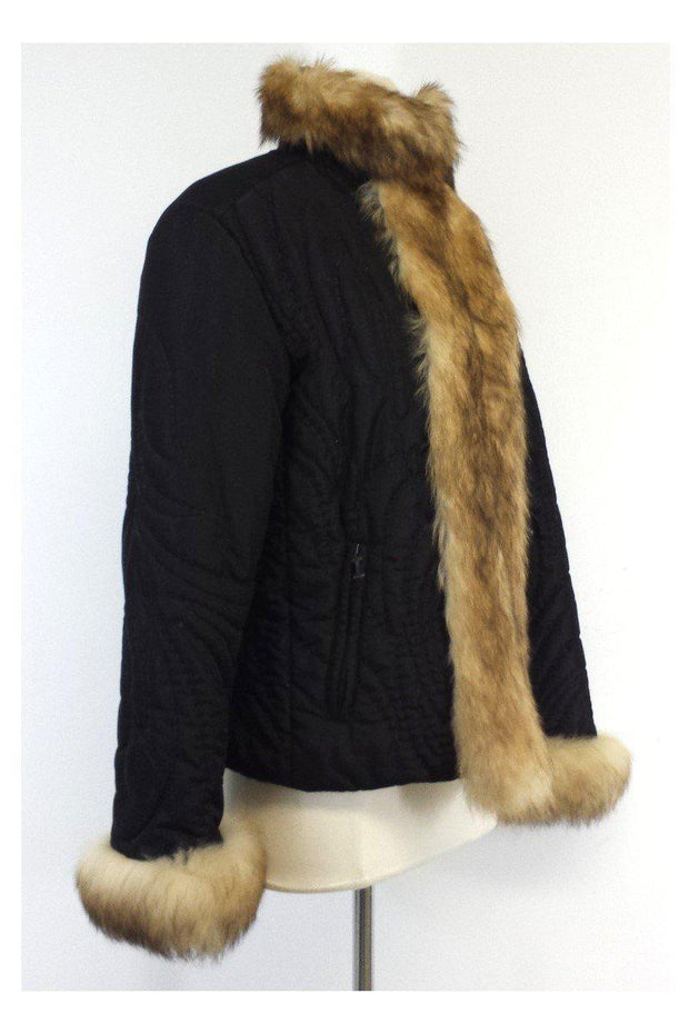 Current Boutique-Iceberg - Black Quilted Fur Trim Jacket Sz M