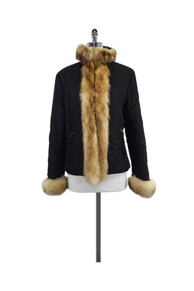 Current Boutique-Iceberg - Black Quilted Fur Trim Jacket Sz M