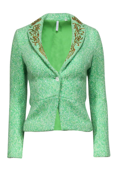 Current Boutique-Iisli - Lime Green Knit Blazer w/ Embroidery Sz 2