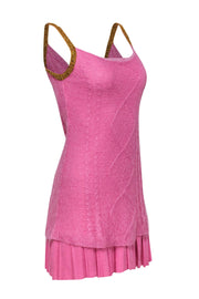 Current Boutique-Iisli - Pink Fuzzy Knit Slip Dress w/ Pleated Hem & Sequins Sz S