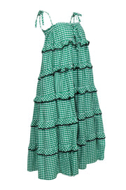 Current Boutique-Innika Choo - Green & White Gingham Print Sleeveless Tiered Maxi Dress Sz S