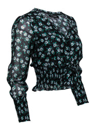 Current Boutique-Intermix - Black Daisy Print Silk Peasant-Style Blouse Sz 0