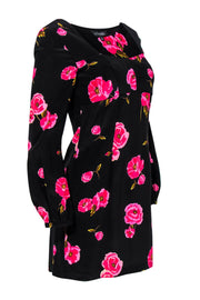 Current Boutique-Intermix - Black & Pink Floral Babydoll Dress Sz 2