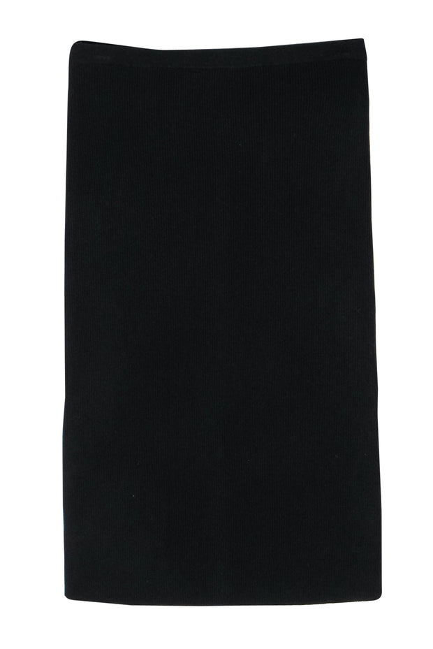 Current Boutique-Intermix - Black Ribbed Knit Clasped Fitted Midi Skirt Sz S