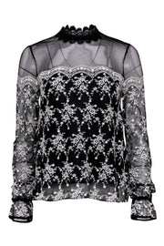 Current Boutique-Intermix - Black & White Floral Lace Mesh Top Sz S