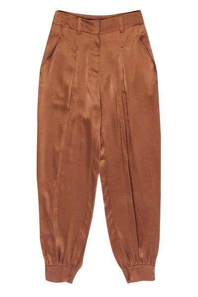 Current Boutique-Intermix - Bronze Silk Satin Jogger-Style Pleated Trousers Sz 0