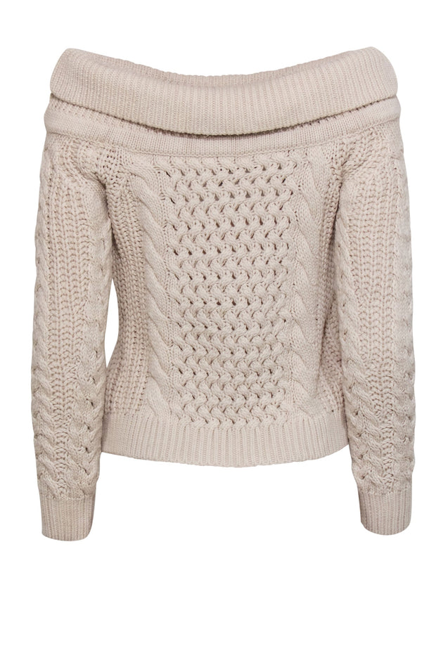 Current Boutique-Intermix - Cream Off-the-Shoulder Cable Knit Wool Blend Sweater Sz S