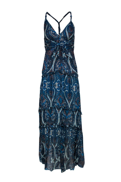 Current Boutique-Intermix - Dark Blue Paisley Print Sleeveless Racerback Maxi Dress Sz S