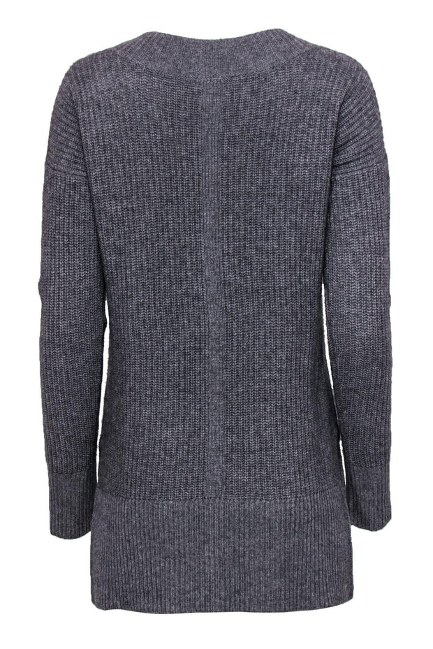 Current Boutique-Intermix - Dark Grey V-Neck Long Wool Blend Sweater Sz P