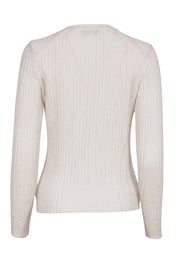 Current Boutique-Intermix - Ivory Ribbed Knit Wool Sweater w/ Gold-Toned Buttons Sz S