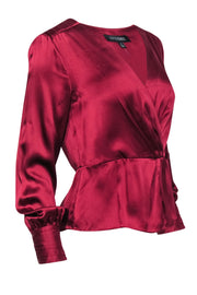 Current Boutique-Intermix - Maroon “Naila” Long Sleeve Wrap-Style Silk Blouse Sz 4